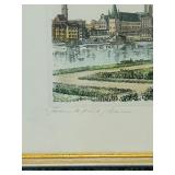 Late 19th Century German Framed Lithograph Signed Print View of the Eiserner Steg in Frankfurt