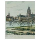 Late 19th Century German Framed Lithograph Signed Print View of the Eiserner Steg in Frankfurt