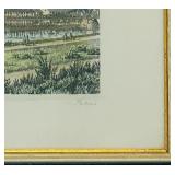 Late 19th Century German Framed Lithograph Signed Print View of the Eiserner Steg in Frankfurt