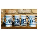 Set of Four Vintage Dutch Delft Ceramic HeineKen Steins