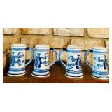Set of Four Vintage Dutch Delft Ceramic HeineKen Steins