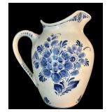 Vintage Delft Blue Pitcher and Delft Blue Vase Holland Windmill Design Ceramic