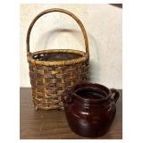 Vintage USA Pottery Bean Pot and Basket