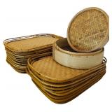 Vintage Steamer and 20  Rattan Bamboo Wicker Tiki Lap TV Serving