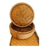 Vintage Steamer and 20  Rattan Bamboo Wicker Tiki Lap TV Serving