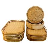 Vintage Steamer and 20  Rattan Bamboo Wicker Tiki Lap TV Serving