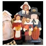 Autumn Harvest Wooden Pilgrims Figurines and Seasonal Placement