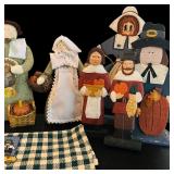 Autumn Harvest Wooden Pilgrims Figurines and Seasonal Placement