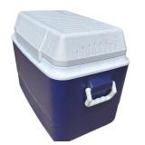 Blue and White Rubbermaid Cooler