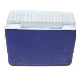 Blue and White Rubbermaid Cooler