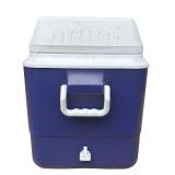 Blue and White Rubbermaid Cooler