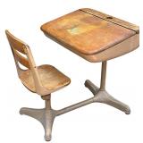 Vintage Wooden and Metal Childs School Desk