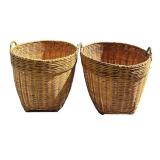 Two Large Woven Rattan Baskets Mid-Century Modern Design