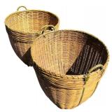 Two Large Woven Rattan Baskets Mid-Century Modern Design