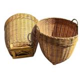 Two Large Woven Rattan Baskets Mid-Century Modern Design