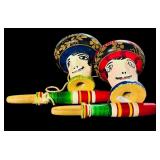 Vintage Mexican Fold-Art Toys Called a "Balero" Wooden Panted Cup and Ball