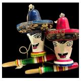 Vintage Mexican Fold-Art Toys Called a "Balero" Wooden Panted Cup and Ball