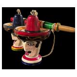 Vintage Mexican Fold-Art Toys Called a "Balero" Wooden Panted Cup and Ball