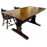 Solid Wood Vintage Dining Table with 6 Matching Chairs