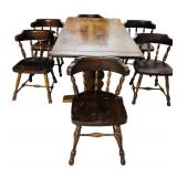 Solid Wood Vintage Dining Table with 6 Matching Chairs