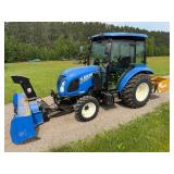 New Holland Tractor with King Kutter Box Blade Attachment and Snow Blower Attachment