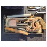 Collection of Hand Tools with Toolbox, Wrenches, Horseshoes, and More