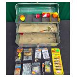 Vintage Metal Tackle Box with Fishing Lures and Accessories