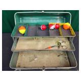 Vintage Metal Tackle Box with Fishing Lures and Accessories