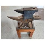 Set of Metal Anvils on Wooden Stand