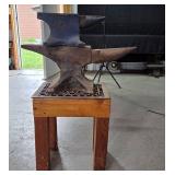 Set of Metal Anvils on Wooden Stand