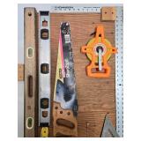 Set of Various Hand Tools with Tape Measures and Saw