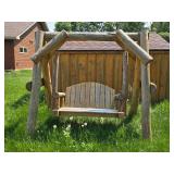 Rustic Wooden Outdoor Swing with Log Construction