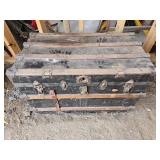 Antique Wooden Trunk with Metal Accents