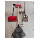 Set of Lawn and Garden Tools Including Shovels and Rakes