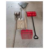 Set of Lawn and Garden Tools Including Shovels and Rakes