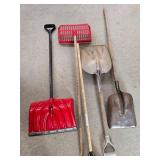 Set of Lawn and Garden Tools Including Shovels and Rakes