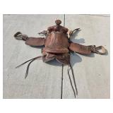Vintage Leather Western Saddle with Stirrups and Girth