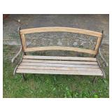 Vintage Metal and Wood Garden Bench with Grapevine Design