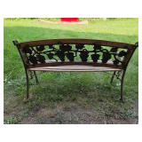 Vintage Metal and Wood Garden Bench with Grapevine Design