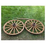 Antique Wooden Wagon Wheels and Axle Set