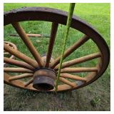 Antique Wooden Wagon Wheels and Axle Set