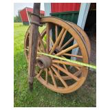Antique Wooden Wagon Wheels and Axle Set