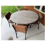 Outdoor Patio Set with Rustic Wooden Table and Iron Frame Chairs