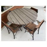 Outdoor Patio Set with Rustic Wooden Table and Iron Frame Chairs
