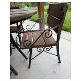 Outdoor Patio Set with Rustic Wooden Table and Iron Frame Chairs