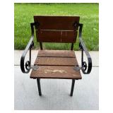 Outdoor Patio Set with Rustic Wooden Table and Iron Frame Chairs