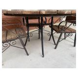 Outdoor Patio Set with Rustic Wooden Table and Iron Frame Chairs