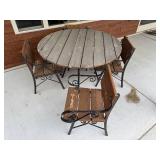 Outdoor Patio Set with Rustic Wooden Table and Iron Frame Chairs