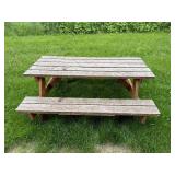 Used Wooden Picnic Table with Built-in Benches