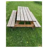 Used Wooden Picnic Table with Built-in Benches